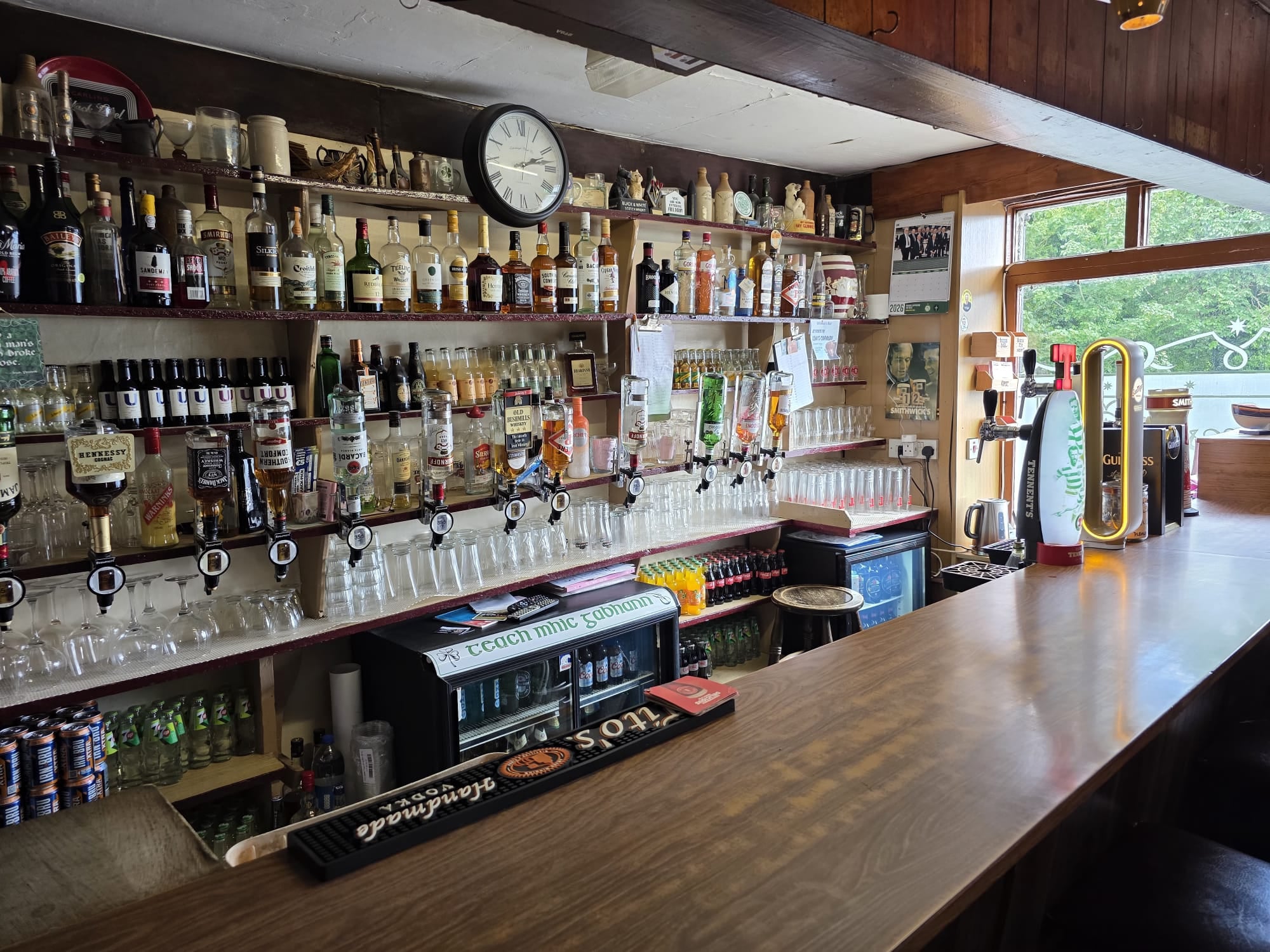 The whiskey gantry behind the bar at McGowan's